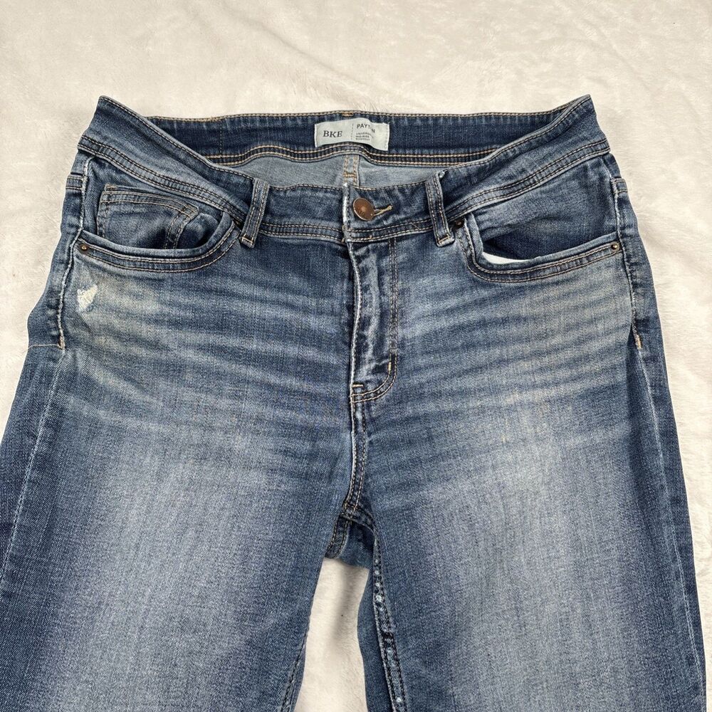 BKE Payton Jeans Women's 30R Blue Light Wash Distressed Bootcut Denim Whisker